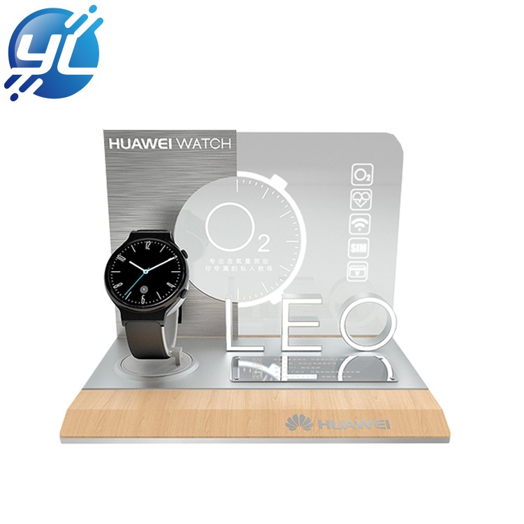 Custom-made wood wrist watch and cups counter display stand 