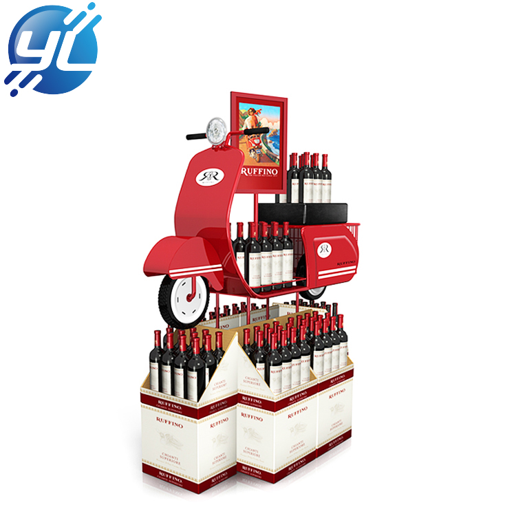 Custom retail shop floor wine bottle MDF wooden display rack