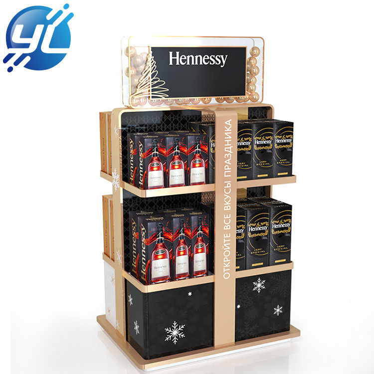 Custom retail shop floor wine bottle MDF wooden display rack