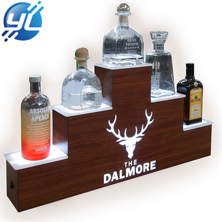 Led wooden liquor and wine shelf and bottle display