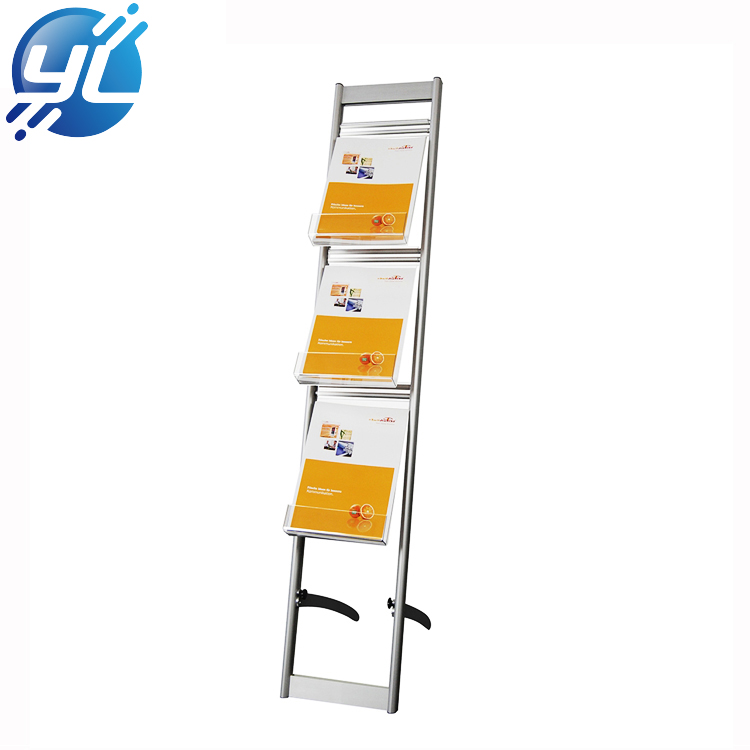 Z Shape Double Side Iron Brochure Holder Metal Display Rack Rolling Magazine Stand