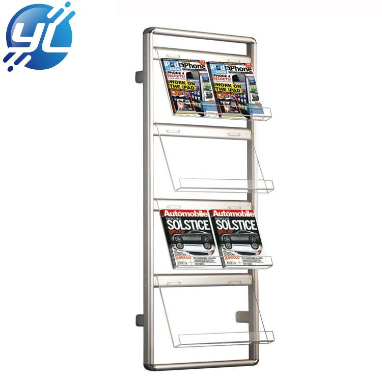 Z Shape Double Side Iron Brochure Holder Metal Display Rack Rolling Magazine Stand