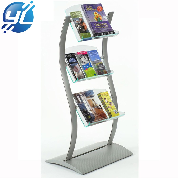 Z Shape Double Side Iron Brochure Holder Metal Display Rack Rolling Magazine Stand