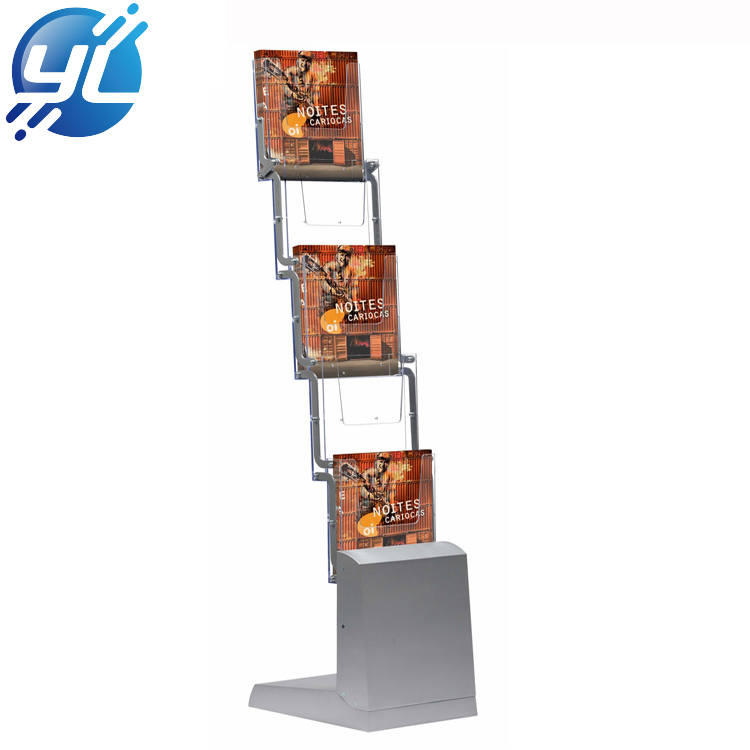 Z Shape Double Side Iron Brochure Holder Metal Display Rack Rolling Magazine Stand