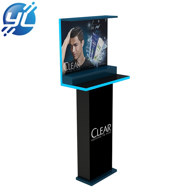 Customized POP wooden body wash shampoo display stand for retail shop