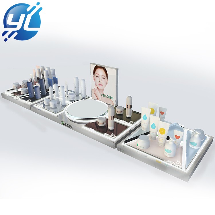 Hot sale shop shelf makeup store used floor acrylic cosmetic display rack led stand