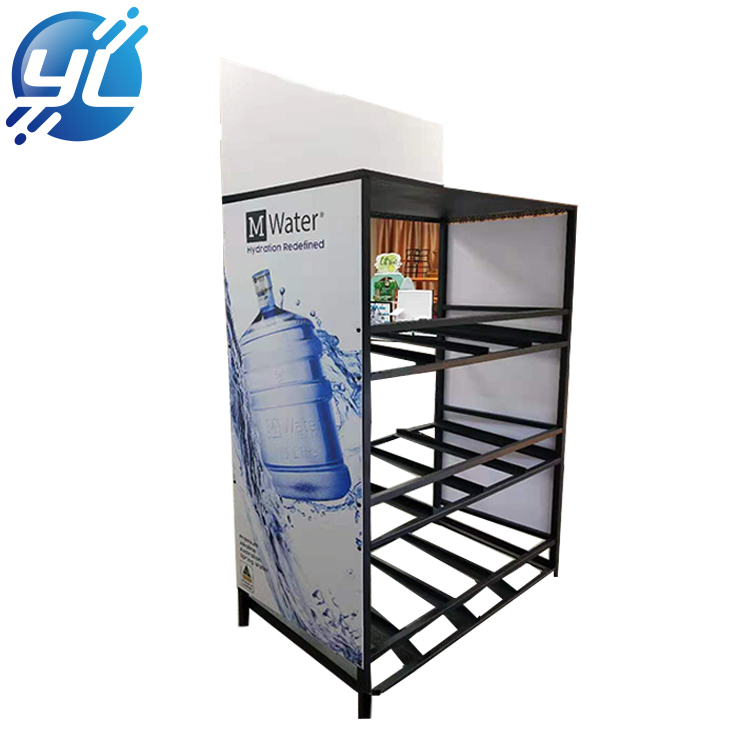 Custom made removable metal floor water bottle display rack