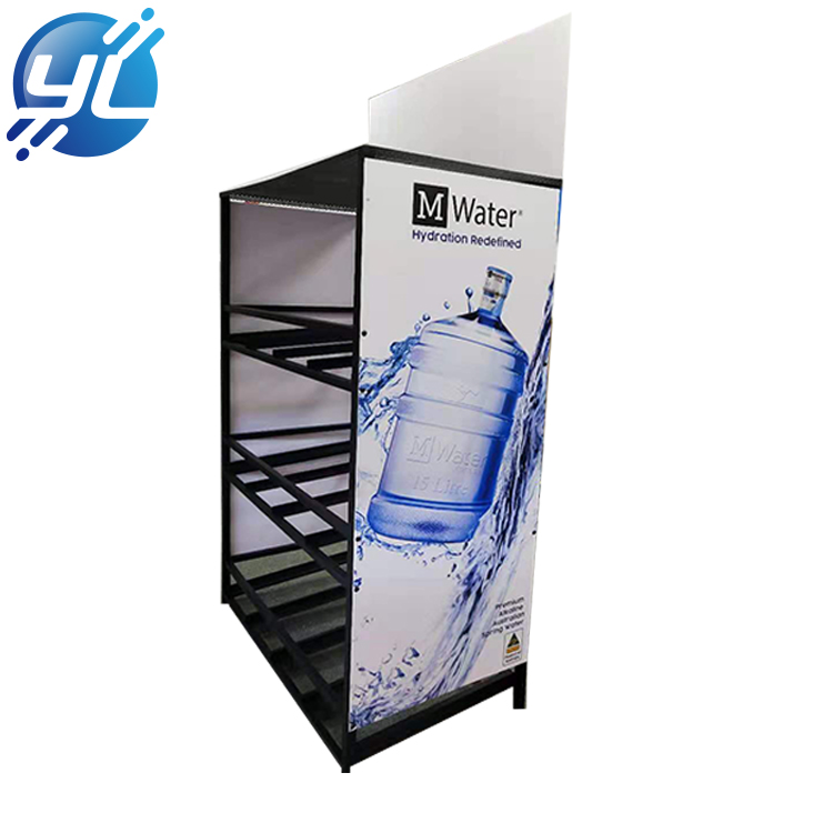 Custom made removable metal floor water bottle display rack