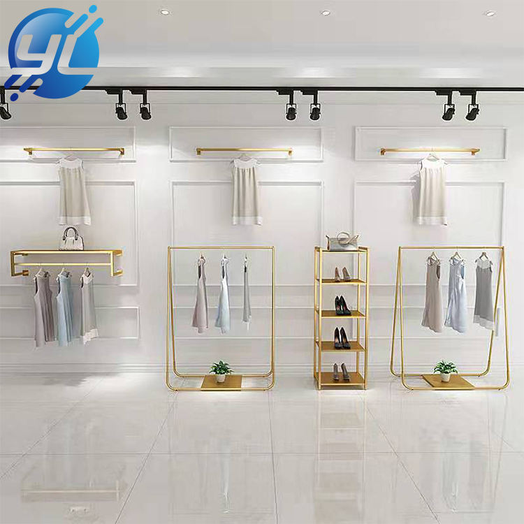 High-end tailor made clothing store fixture design shop fitting metal hanging clothes display racks