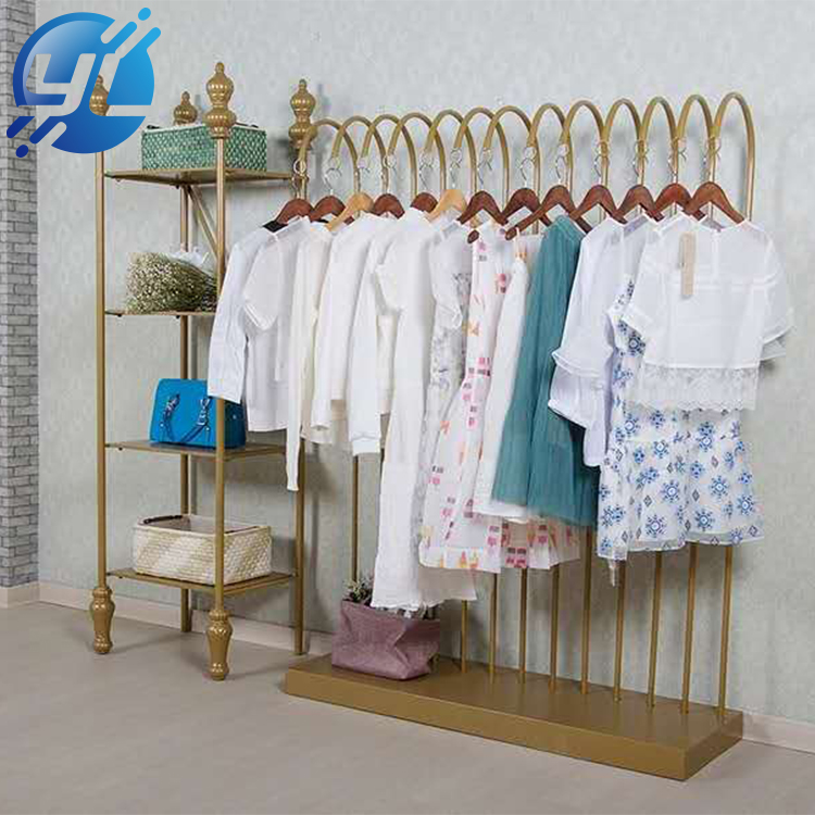 Portable ladies clothes Metal Gold Hanging Clothing Sample Display Rack 