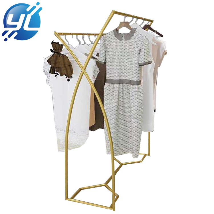 Single Rail Fashion Retail Cloth Store Portable Gold Clothing Dress Display Racks