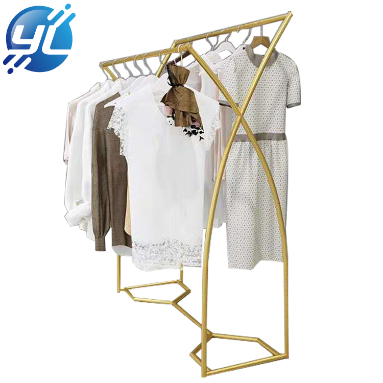 Single Rail Fashion Retail Cloth Store Portable Gold Clothing Dress Display Racks