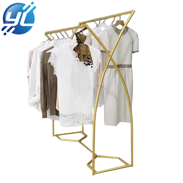 Single Rail Fashion Retail Cloth Store Portable Gold Clothing Dress Display Racks