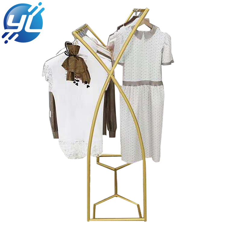 Single Rail Fashion Retail Cloth Store Portable Gold Clothing Dress Display Racks