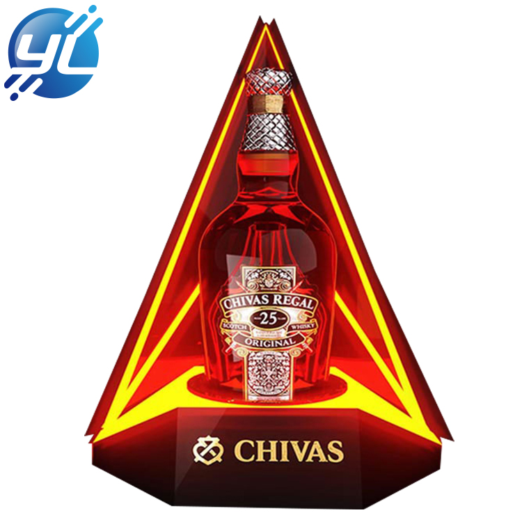 Custom design high end acrylic illuminated liquor 1 bottle holder led cellar wine display racks