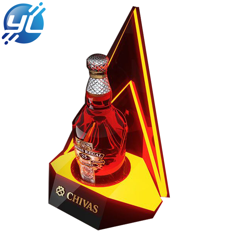 Custom design high end acrylic illuminated liquor 1 bottle holder led cellar wine display racks