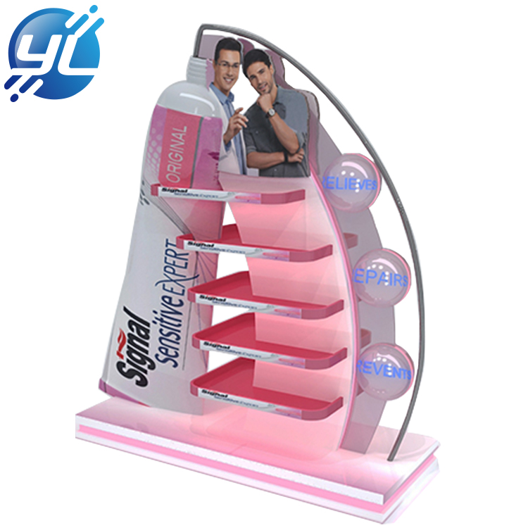 Toothpaste Display Stand with Acrylic Back Panel and Metal Shelves
