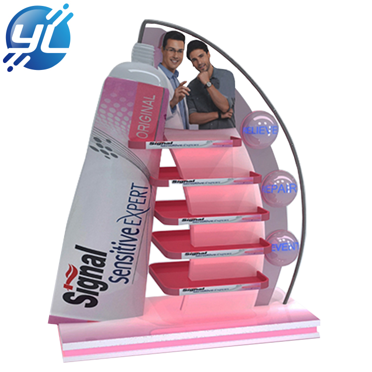 Toothpaste Display Stand with Acrylic Back Panel and Metal Shelves