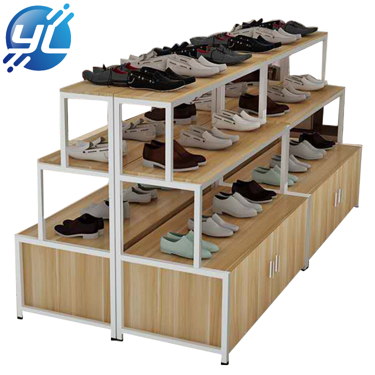 Hot Sale Customized Promotion wooden Floor Display Shoe Rack Display