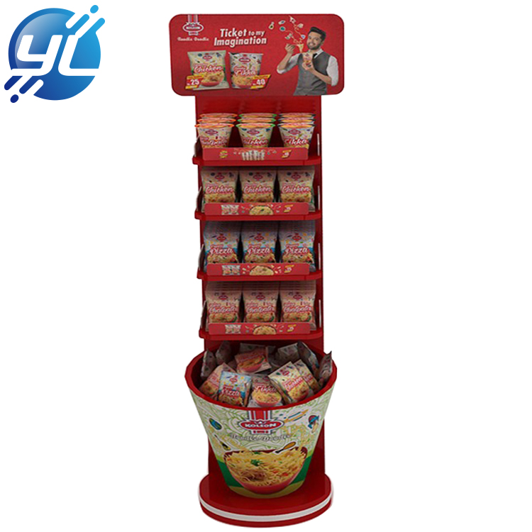 Supermarket Floor Metal Snack Display Racks Beverage Shelf Instant Noodles Pop Display Stand