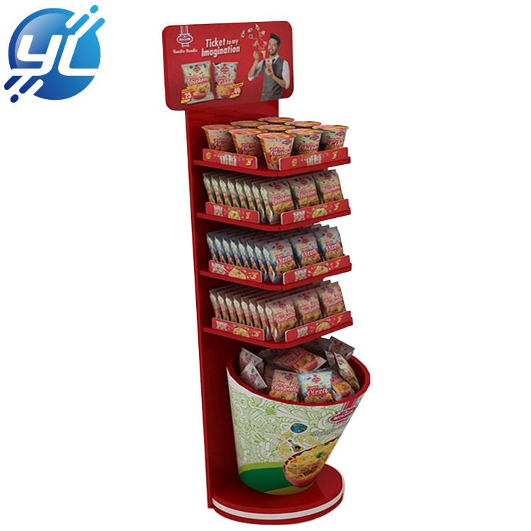 Supermarket Floor Metal Snack Display Racks Beverage Shelf Instant Noodles Pop Display Stand