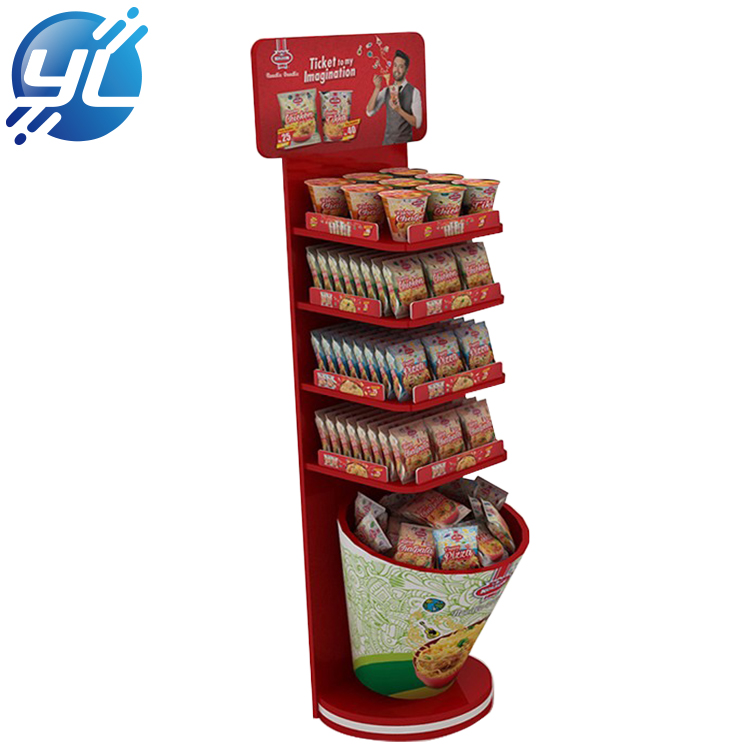 Supermarket Floor Metal Snack Display Racks Beverage Shelf Instant Noodles Pop Display Stand