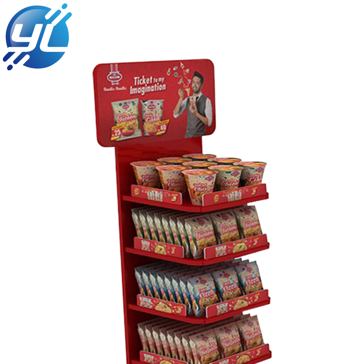 Supermarket Floor Metal Snack Display Racks Beverage Shelf Instant Noodles Pop Display Stand