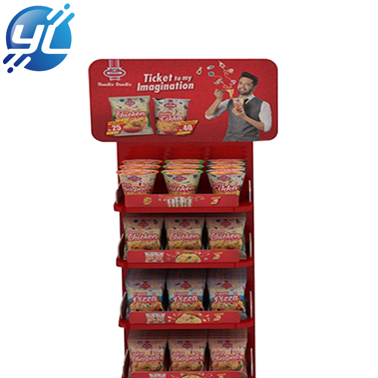 Supermarket Floor Metal Snack Display Racks Beverage Shelf Instant Noodles Pop Display Stand