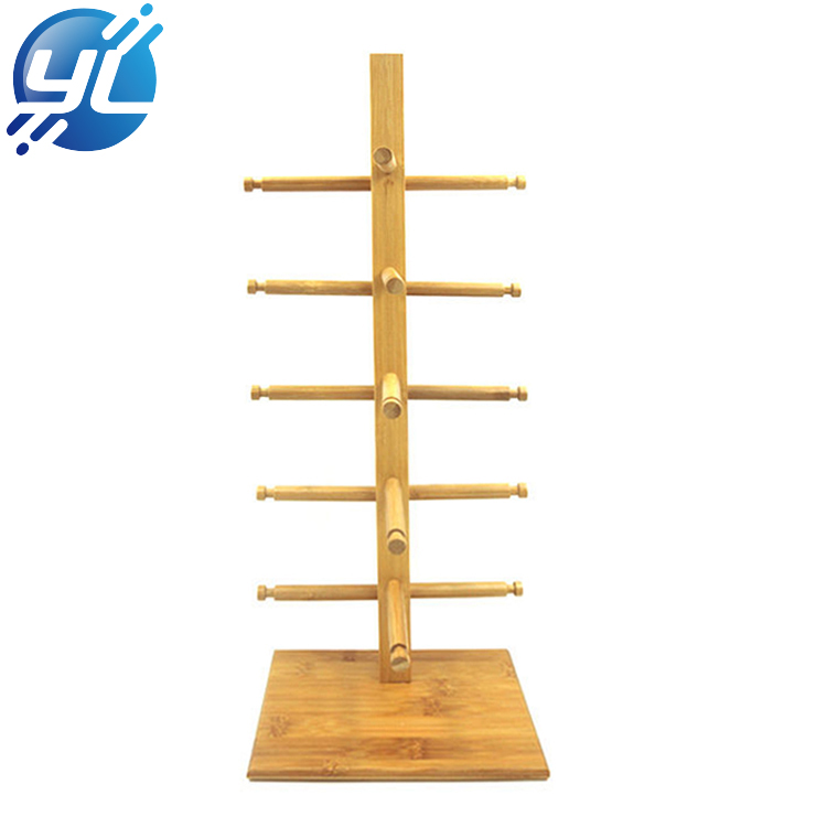 Floor standing Double sides rotatable wooden glasses display rack