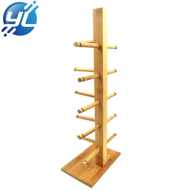 Floor standing Double sides rotatable wooden glasses display rack