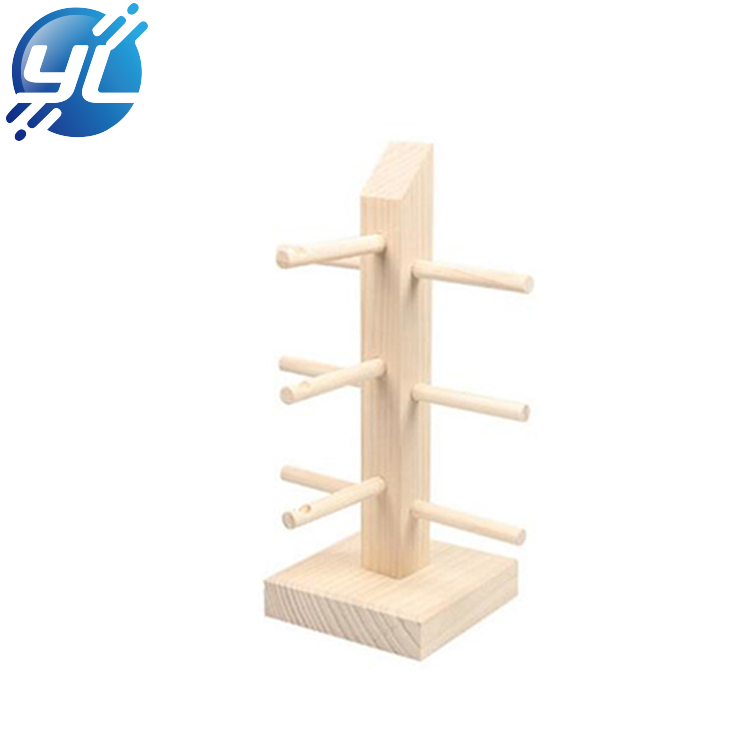 Floor standing Double sides rotatable wooden glasses display rack
