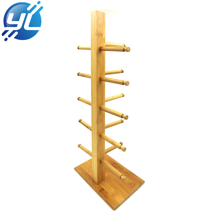 Floor standing Double sides rotatable wooden glasses display rack