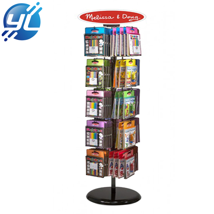 Rotating literature display stand floor standing spinning magazine brochure rack black full