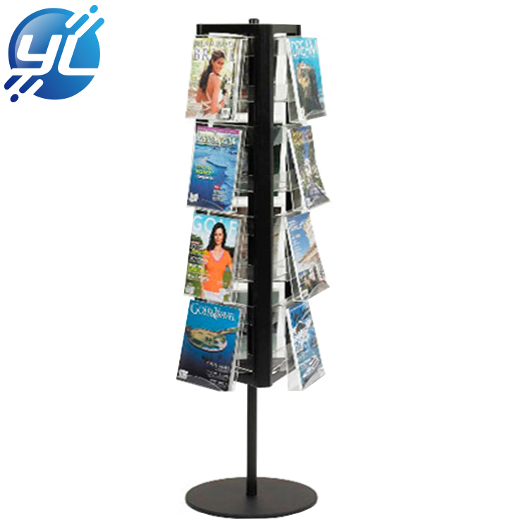 Rotating literature display stand floor standing spinning magazine brochure rack black full