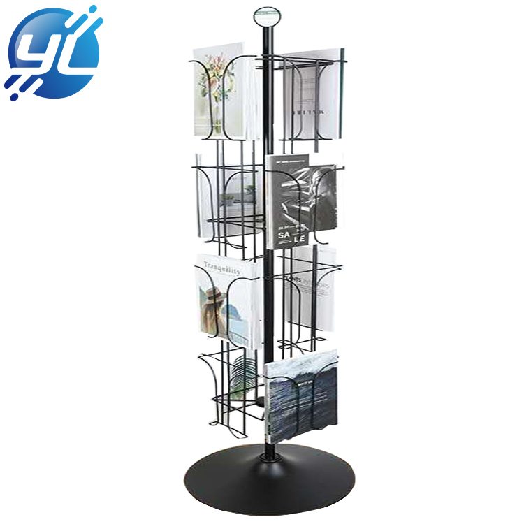 Rotating literature display stand floor standing spinning magazine brochure rack black full