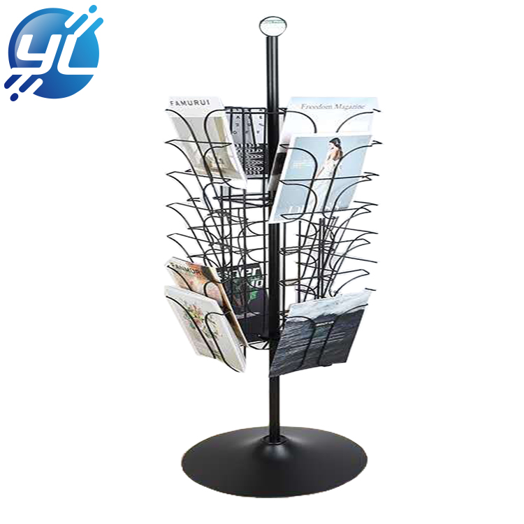 Rotating literature display stand floor standing spinning magazine brochure rack black full