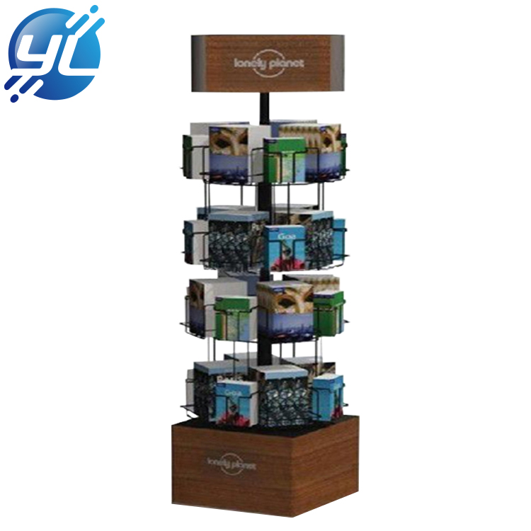 Rotating literature display stand floor standing spinning magazine brochure rack black full