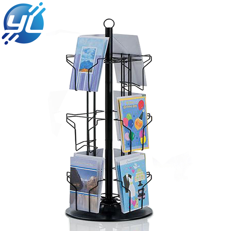 Rotating literature display stand floor standing spinning magazine brochure rack black full