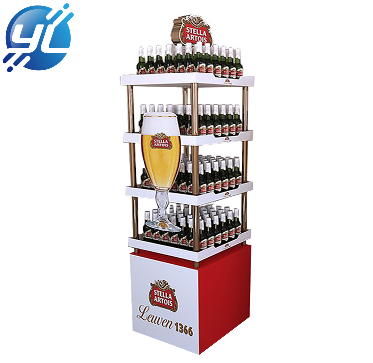 Supermarket drinking bottle beer juice promotion durable wooded floor display stand