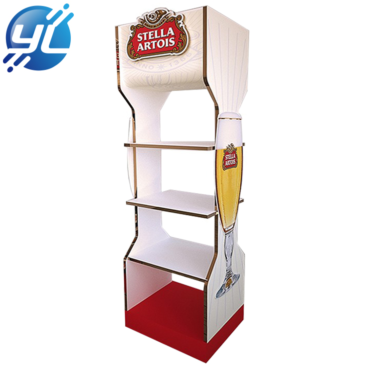 Supermarket drinking bottle beer juice promotion durable wooded floor display stand