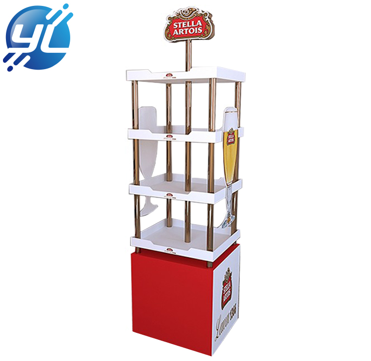 Supermarket drinking bottle beer juice promotion durable wooded floor display stand