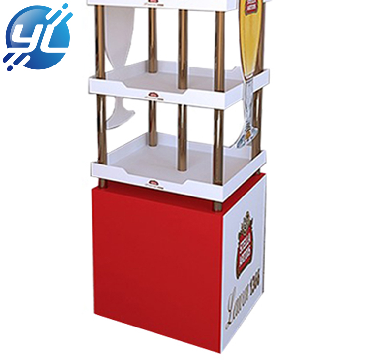 Supermarket drinking bottle beer juice promotion durable wooded floor display stand