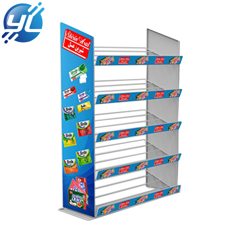 Supermarket five layer metal wire display shelf snack food display stand chewing gum display rack