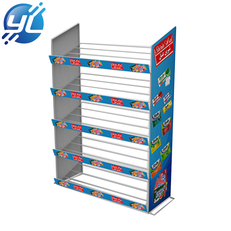 Supermarket five layer metal wire display shelf snack food display stand chewing gum display rack