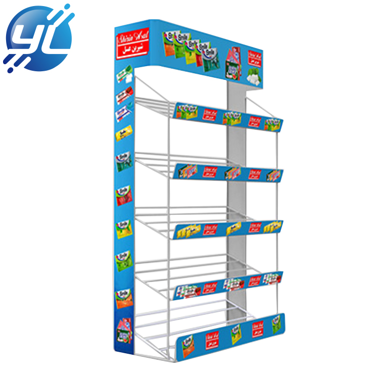 Supermarket five layer metal wire display shelf snack food display stand chewing gum display rack