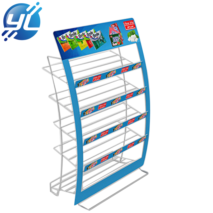Supermarket five layer metal wire display shelf snack food display stand chewing gum display rack
