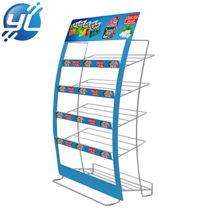 Supermarket five layer metal wire display shelf snack food display stand chewing gum display rack