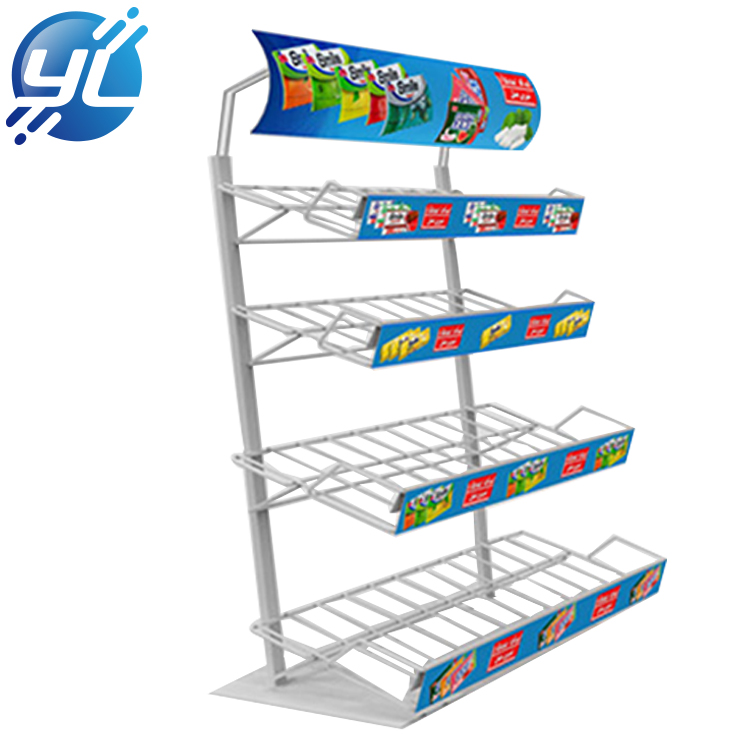 Supermarket five layer metal wire display shelf snack food display stand chewing gum display rack