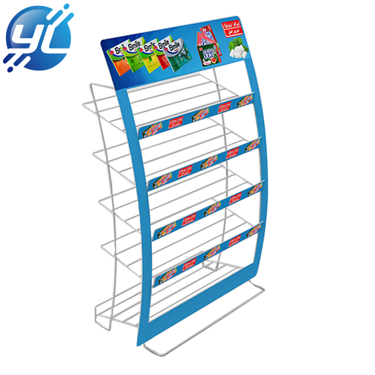 Supermarket five layer metal wire display shelf snack food display stand chewing gum display rack