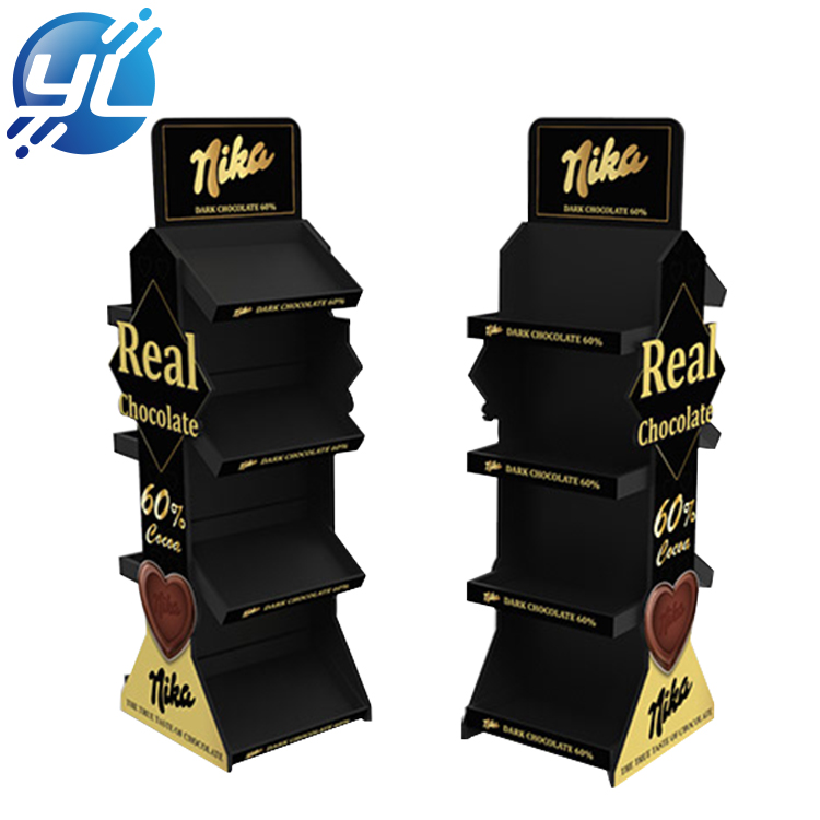 Eye catching wood material free standing display rack for chocolate 